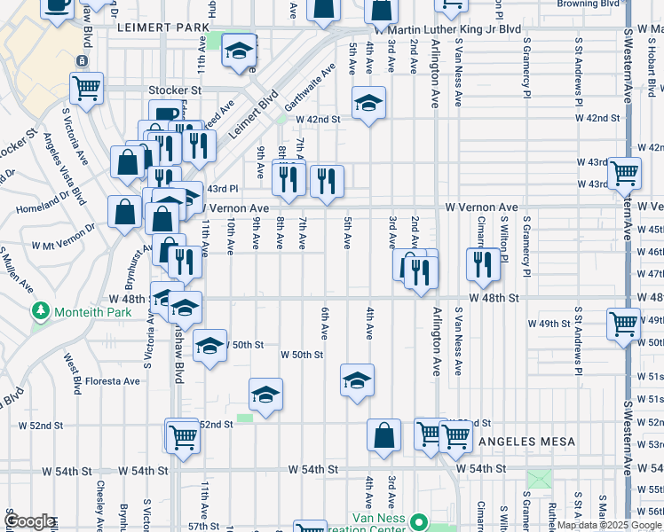 map of restaurants, bars, coffee shops, grocery stores, and more near 4616 6th Avenue in Los Angeles
