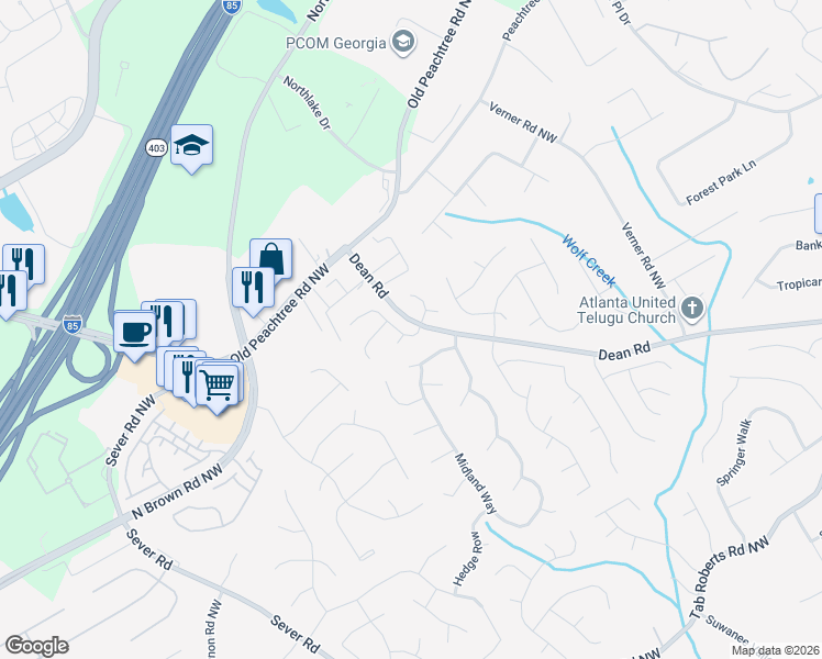 map of restaurants, bars, coffee shops, grocery stores, and more near 2225 Golden Valley Dr in Lawrenceville