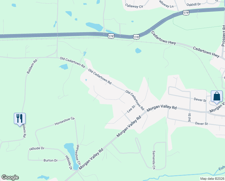 map of restaurants, bars, coffee shops, grocery stores, and more near 181 Old Cedartown Road in Rockmart
