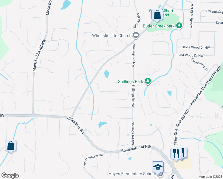 map of restaurants, bars, coffee shops, grocery stores, and more near 2932 Masonwood Drive Northwest in Kennesaw