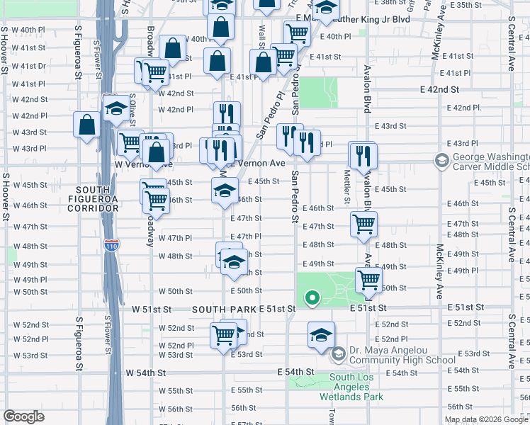 map of restaurants, bars, coffee shops, grocery stores, and more near 4618 Wall Street in Los Angeles