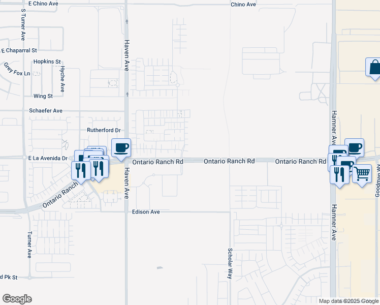 map of restaurants, bars, coffee shops, grocery stores, and more near 3961 South Sunrise Avenue in Ontario