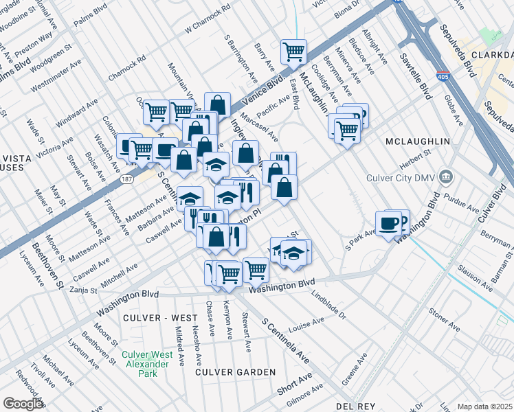 map of restaurants, bars, coffee shops, grocery stores, and more near 12018 Mitchell Avenue in Los Angeles