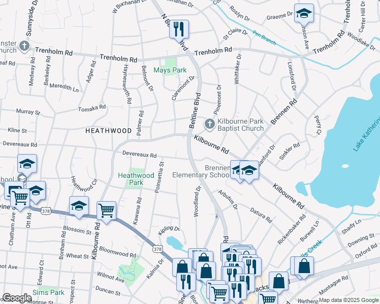 map of restaurants, bars, coffee shops, grocery stores, and more near 4216 Kilbourne Road in Columbia