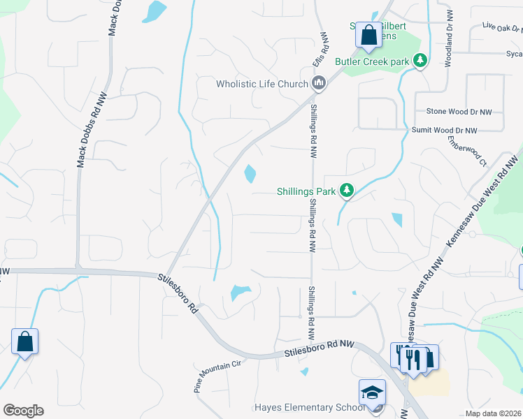 map of restaurants, bars, coffee shops, grocery stores, and more near 2932 Masonwood Drive Northwest in Kennesaw