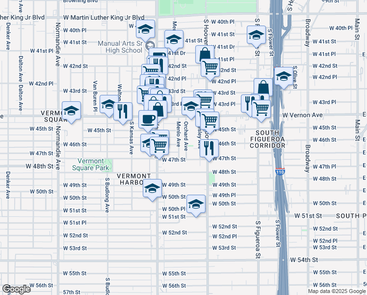 map of restaurants, bars, coffee shops, grocery stores, and more near 4605 Orchard Avenue in Los Angeles