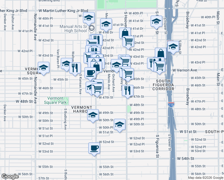 map of restaurants, bars, coffee shops, grocery stores, and more near 4605 Orchard Avenue in Los Angeles