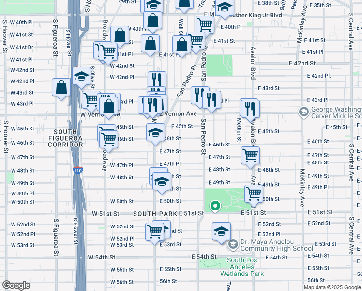 map of restaurants, bars, coffee shops, grocery stores, and more near 4618 Wall Street in Los Angeles