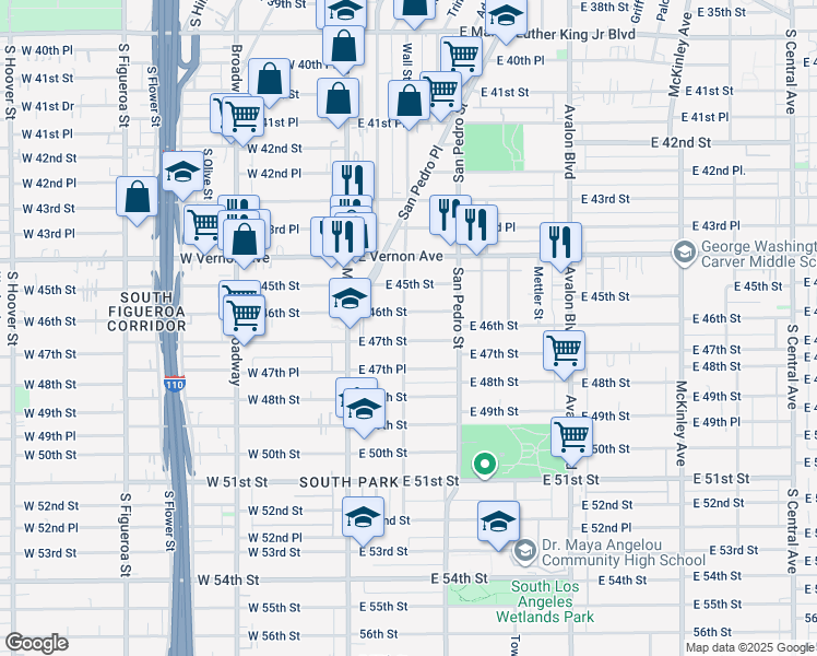 map of restaurants, bars, coffee shops, grocery stores, and more near 4618 Wall Street in Los Angeles