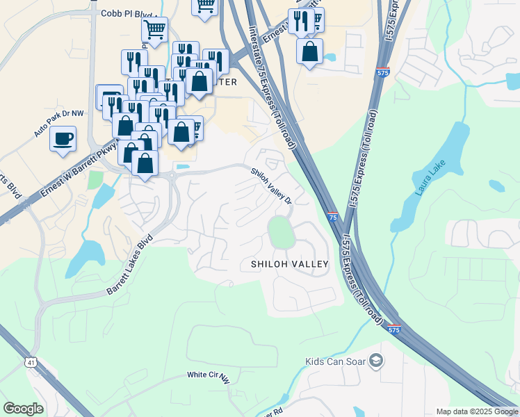 map of restaurants, bars, coffee shops, grocery stores, and more near 2115 Goldwaite Court Northwest in Kennesaw