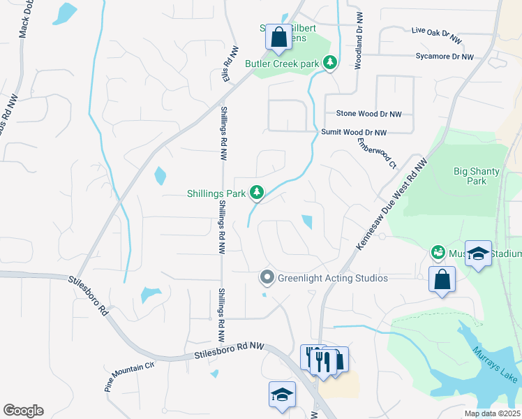 map of restaurants, bars, coffee shops, grocery stores, and more near 2873 Shillings Chase Court in Kennesaw