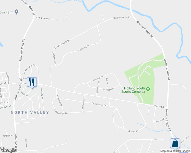 map of restaurants, bars, coffee shops, grocery stores, and more near 179 Vineyard Drive in Athens