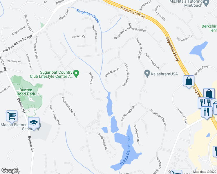 map of restaurants, bars, coffee shops, grocery stores, and more near 2331 Glen Mary Place in Duluth