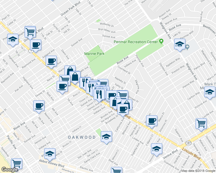 map of restaurants, bars, coffee shops, grocery stores, and more near 967 Vernon Avenue in Los Angeles