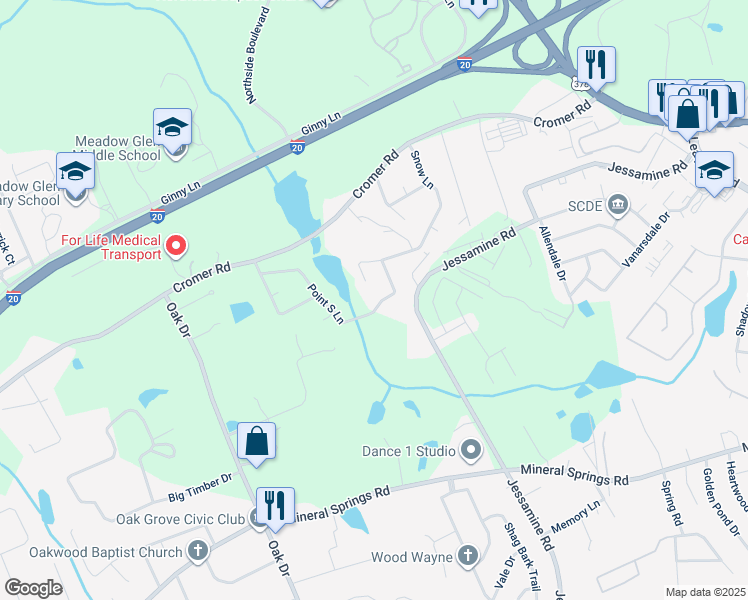 map of restaurants, bars, coffee shops, grocery stores, and more near 209 Point South Lane in Lexington