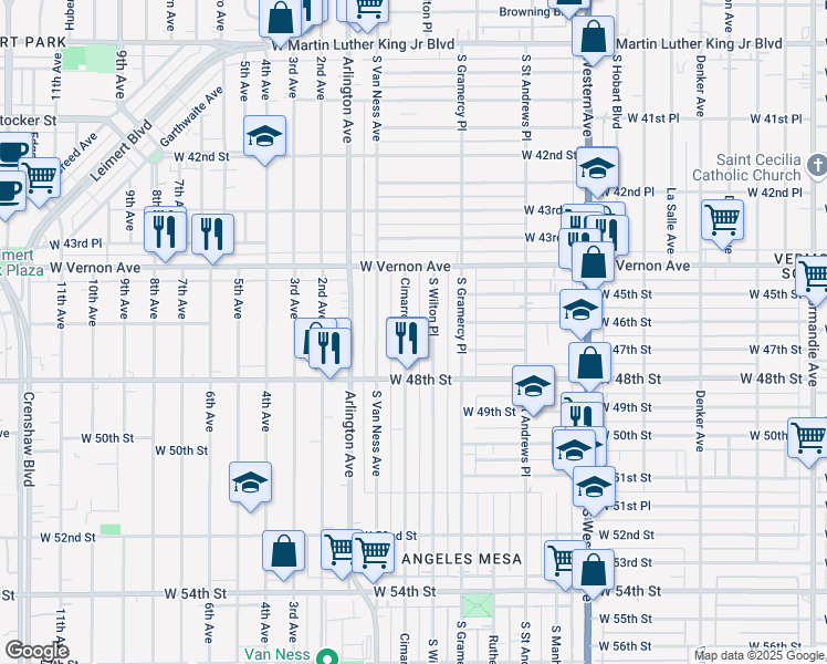 map of restaurants, bars, coffee shops, grocery stores, and more near 4527 South Wilton Place in Los Angeles