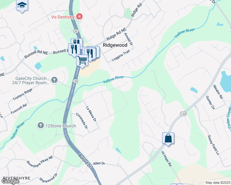map of restaurants, bars, coffee shops, grocery stores, and more near 758 Lauren Circle in Lawrenceville