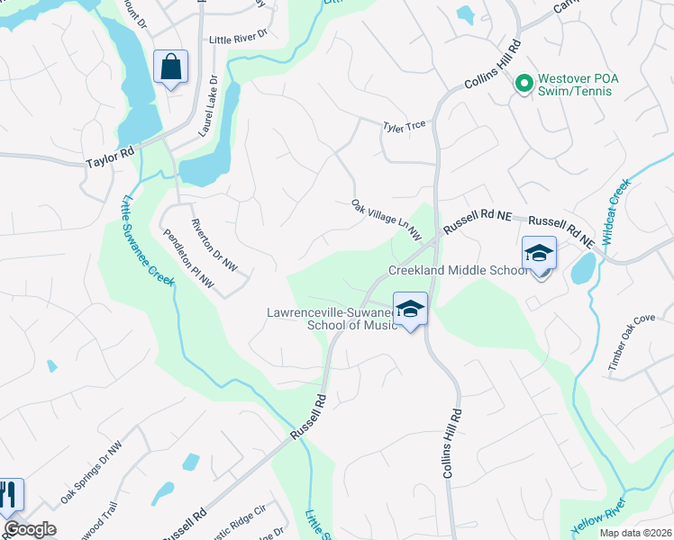 map of restaurants, bars, coffee shops, grocery stores, and more near 1800 Chantilly Court in Lawrenceville