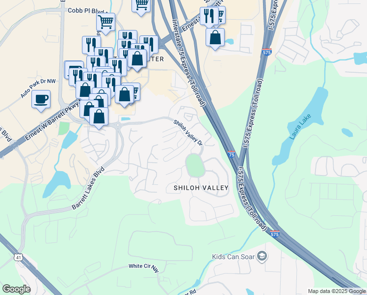 map of restaurants, bars, coffee shops, grocery stores, and more near 2115 Goldwaite Court Northwest in Kennesaw
