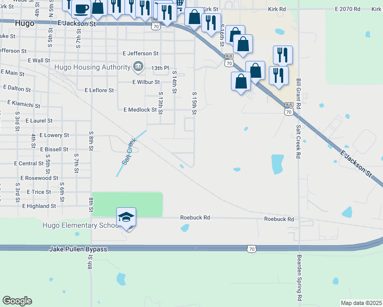map of restaurants, bars, coffee shops, grocery stores, and more near 534 Southwind Acres in Hugo