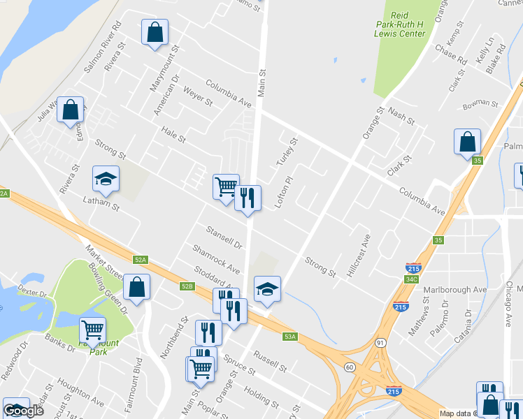map of restaurants, bars, coffee shops, grocery stores, and more near 3766 Lofton Place in Riverside