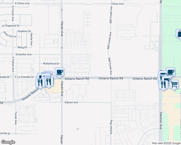 map of restaurants, bars, coffee shops, grocery stores, and more near 3983 South Sunrise Avenue in Ontario