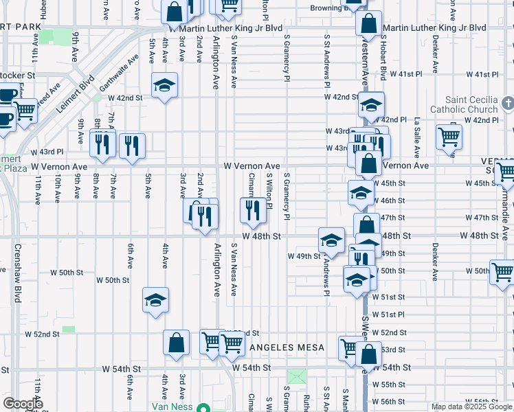map of restaurants, bars, coffee shops, grocery stores, and more near 4527 South Wilton Place in Los Angeles