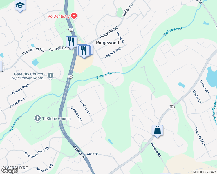 map of restaurants, bars, coffee shops, grocery stores, and more near 758 Lauren Cir in Lawrenceville