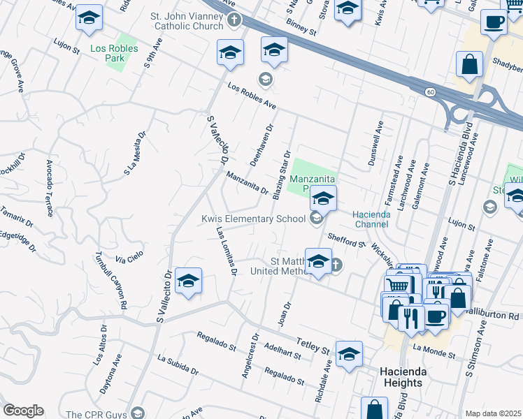 map of restaurants, bars, coffee shops, grocery stores, and more near 1827 Silver Lantern Drive in Hacienda Heights
