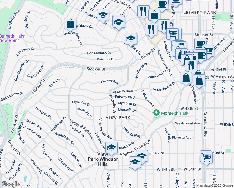 map of restaurants, bars, coffee shops, grocery stores, and more near 3887 West Mount Vernon Drive in Los Angeles