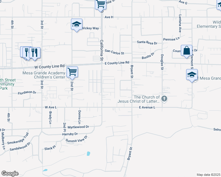 map of restaurants, bars, coffee shops, grocery stores, and more near 975 California Street in Calimesa