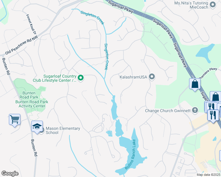 map of restaurants, bars, coffee shops, grocery stores, and more near 2321 Glen Mary Place in Duluth