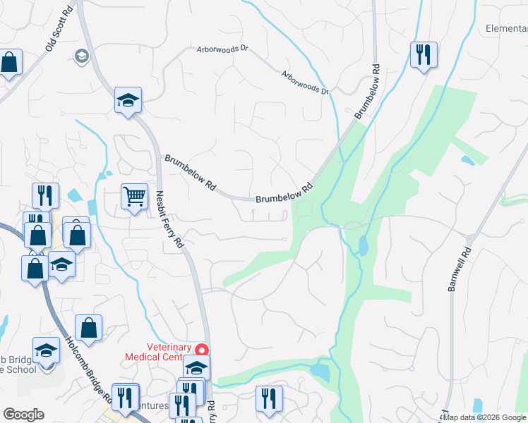 map of restaurants, bars, coffee shops, grocery stores, and more near 230 Ridge Point Court in Alpharetta