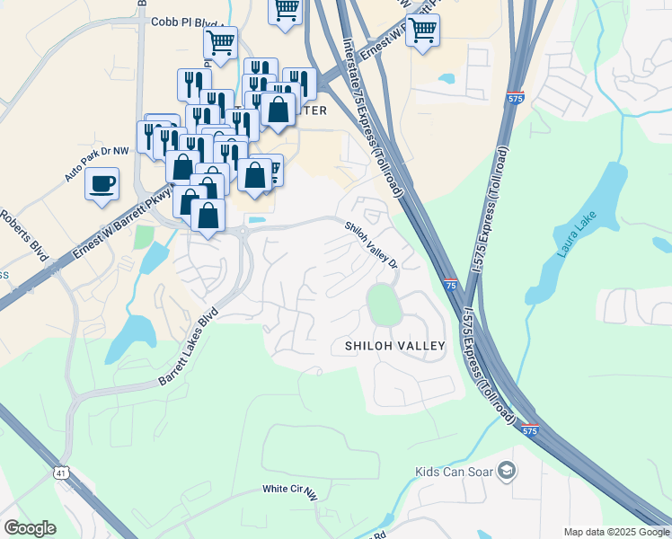 map of restaurants, bars, coffee shops, grocery stores, and more near 2207 Hoskins Court in Kennesaw