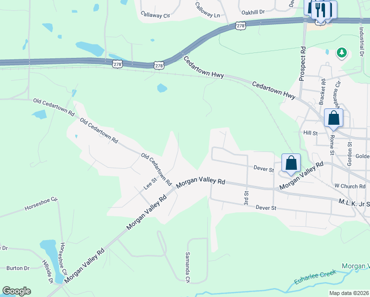 map of restaurants, bars, coffee shops, grocery stores, and more near 93 Autumn Path in Rockmart
