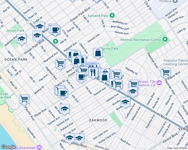 map of restaurants, bars, coffee shops, grocery stores, and more near in Los Angeles