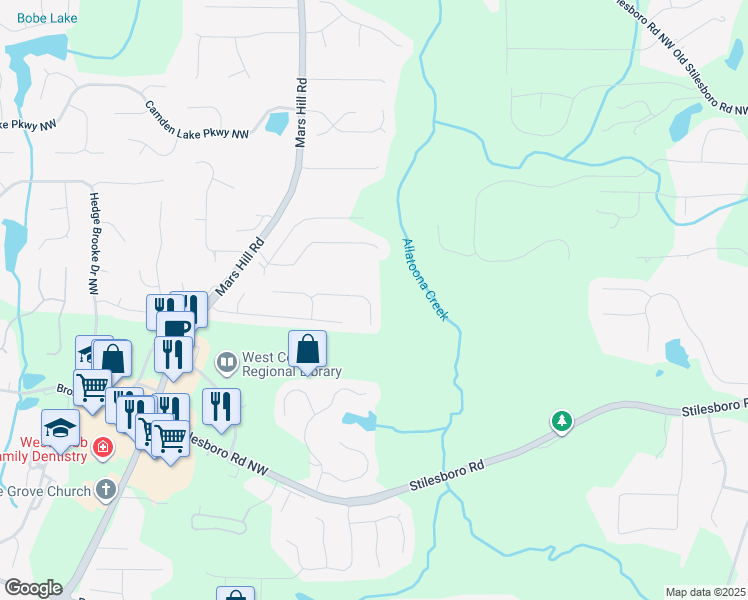 map of restaurants, bars, coffee shops, grocery stores, and more near 4962 Newpark Lane Northwest in Acworth