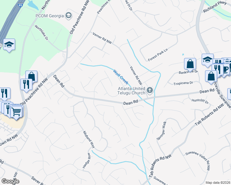 map of restaurants, bars, coffee shops, grocery stores, and more near 2245 Evergreen Lane in Lawrenceville
