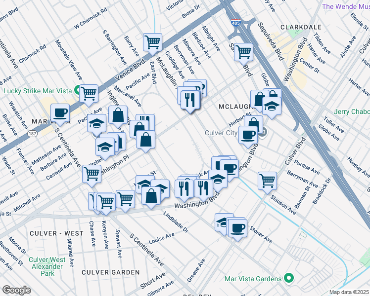 map of restaurants, bars, coffee shops, grocery stores, and more near 4069 East Boulevard in Los Angeles