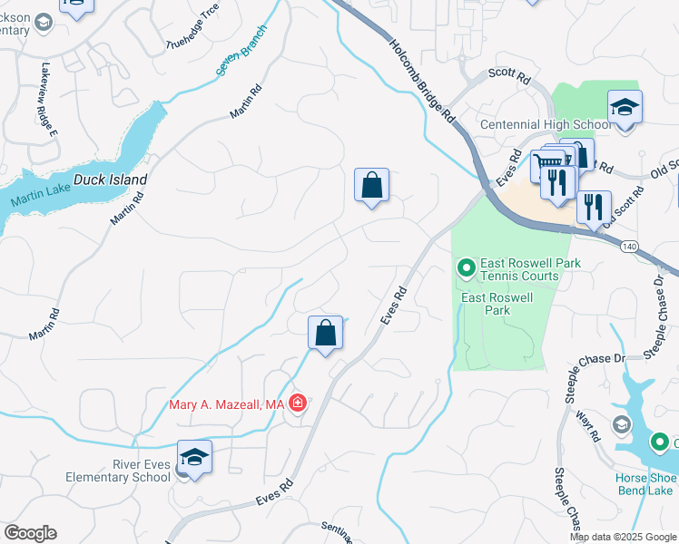 map of restaurants, bars, coffee shops, grocery stores, and more near 9150 Branch Valley Way in Roswell