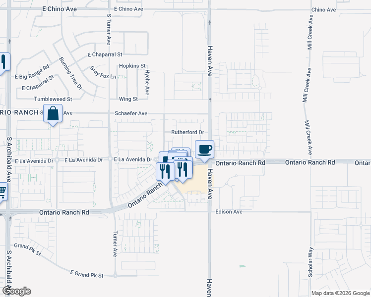 map of restaurants, bars, coffee shops, grocery stores, and more near 3971 Somerston Way in Ontario