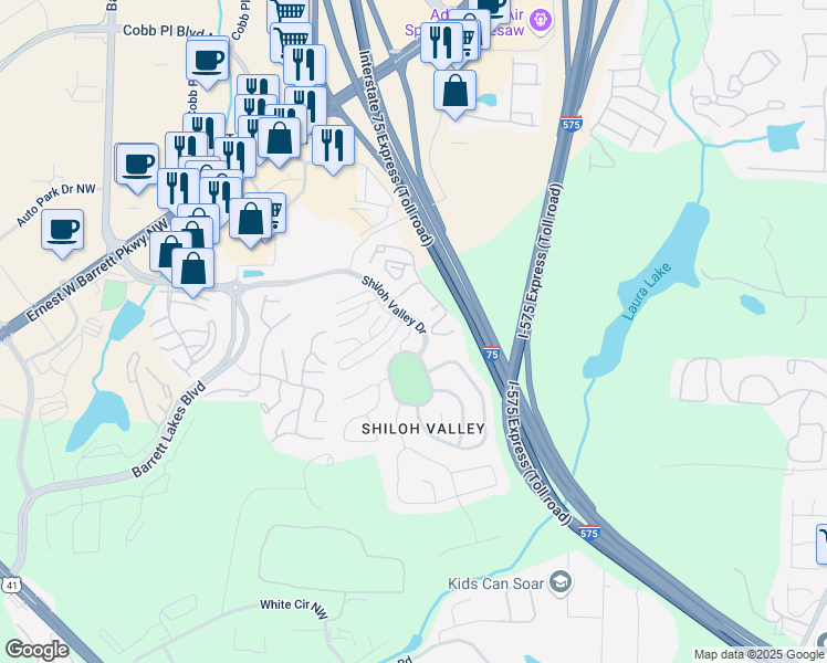 map of restaurants, bars, coffee shops, grocery stores, and more near 214 General Wheeler Court in Kennesaw