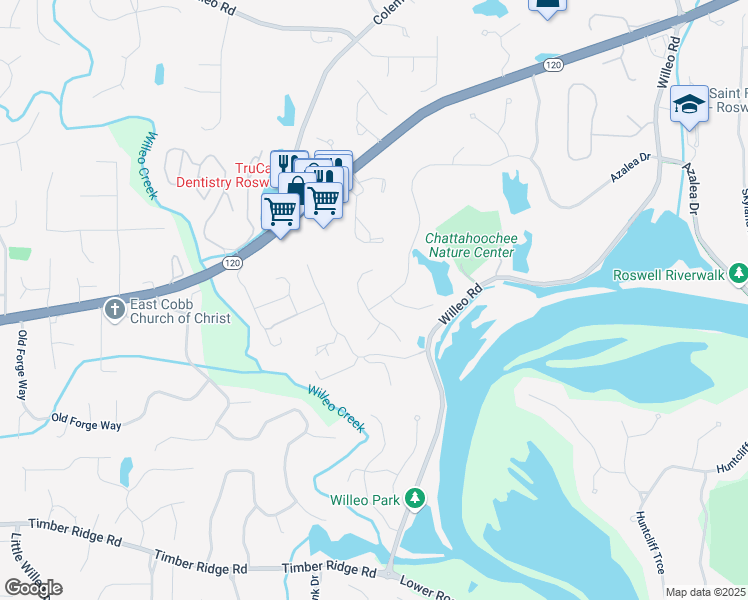 map of restaurants, bars, coffee shops, grocery stores, and more near 2260 Azalea Drive in Roswell
