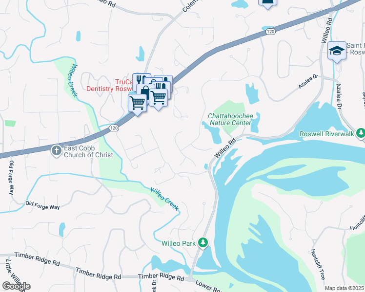 map of restaurants, bars, coffee shops, grocery stores, and more near 2260 Azalea Drive in Roswell