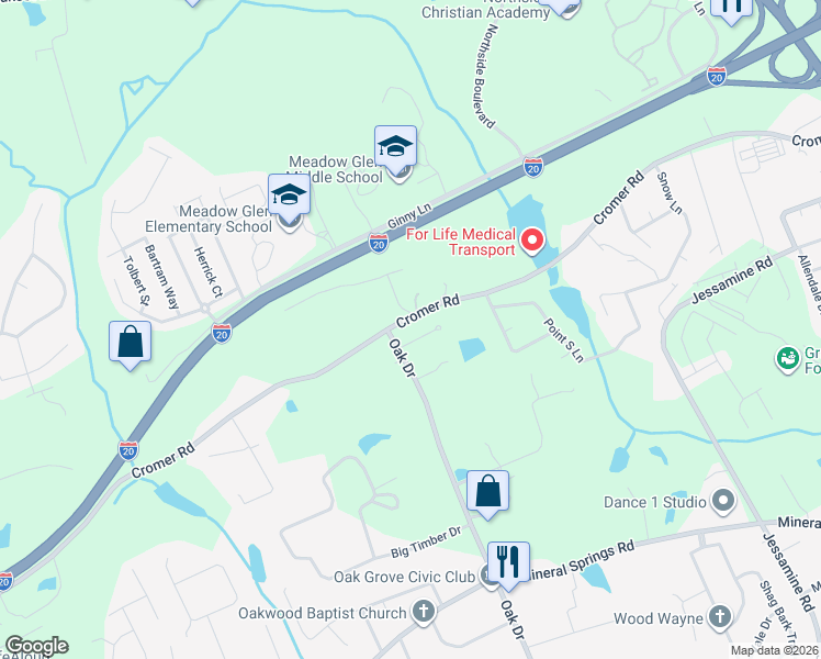 map of restaurants, bars, coffee shops, grocery stores, and more near 107 Crepe Myrtle Circle in Lexington