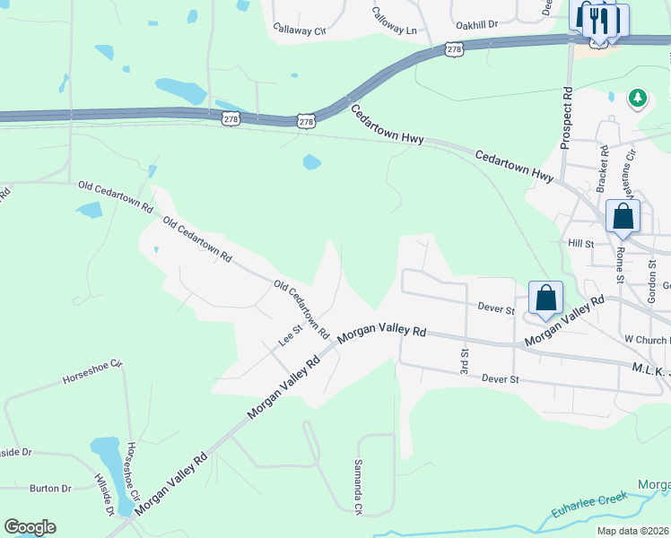 map of restaurants, bars, coffee shops, grocery stores, and more near 93 Autumn Path in Rockmart