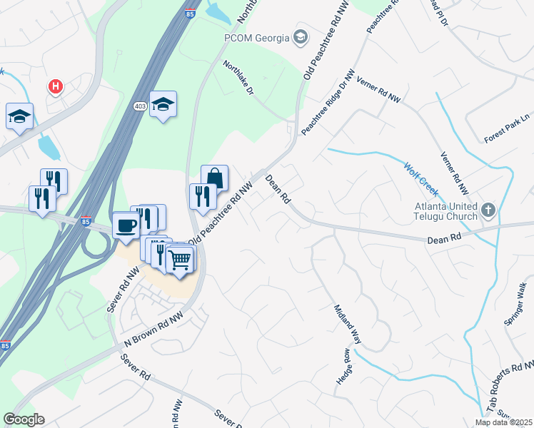 map of restaurants, bars, coffee shops, grocery stores, and more near 2375 Golden Valley Dr in Lawrenceville
