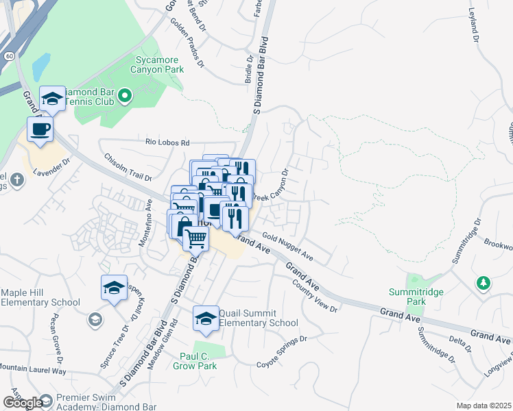 map of restaurants, bars, coffee shops, grocery stores, and more near 1115 Cleghorn Drive in Diamond Bar
