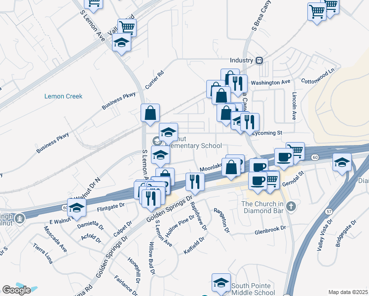 map of restaurants, bars, coffee shops, grocery stores, and more near 834 Cambon Avenue in Walnut