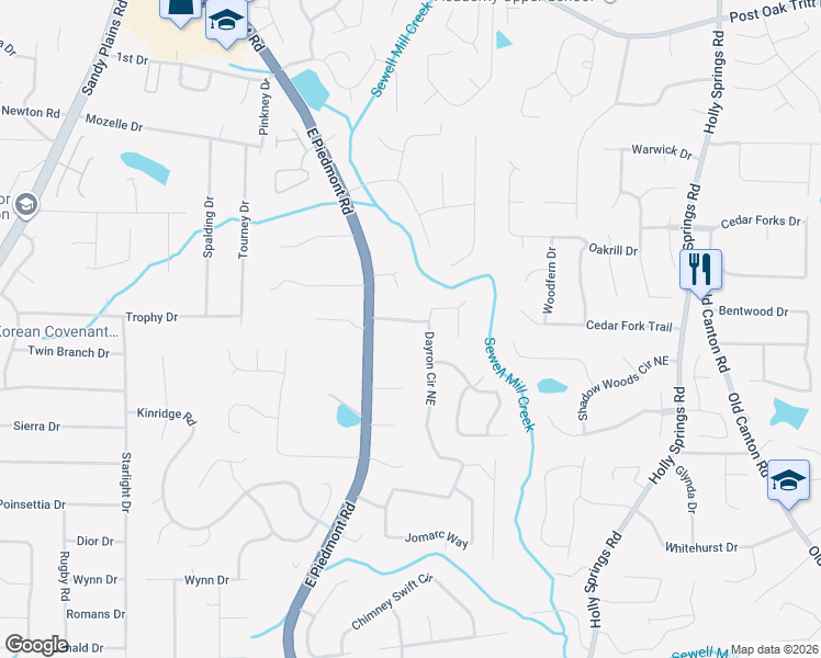 map of restaurants, bars, coffee shops, grocery stores, and more near 2278 Scotts Parkway in Marietta